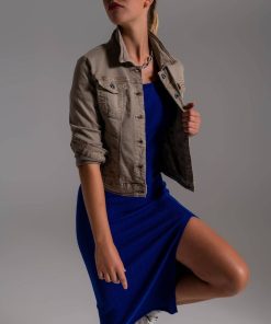 Basic-Jeansjacke mit Taschen in Beige